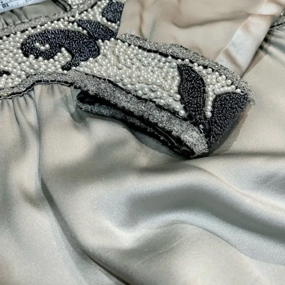 Couture Satin Silver Gown: hand beaded - art nouveau - handmade - deco style - Picture 8 of 12